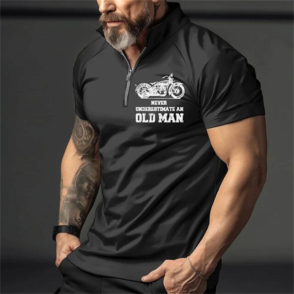 Vintage Short Sleeve Men's Polo Shirts Motocycle 3d Print Lapel Zipper Man Top High Quality Oversized Male Shirt Casual Clothing