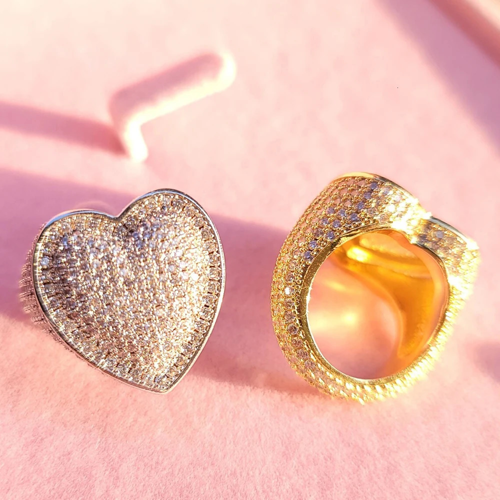Full Paved Sparking CZ Finger Ring For Women Big Heart Shaped Valentines Gift Iced Out Bling 5A Cubic Zircon Fashion Jewelry 250519