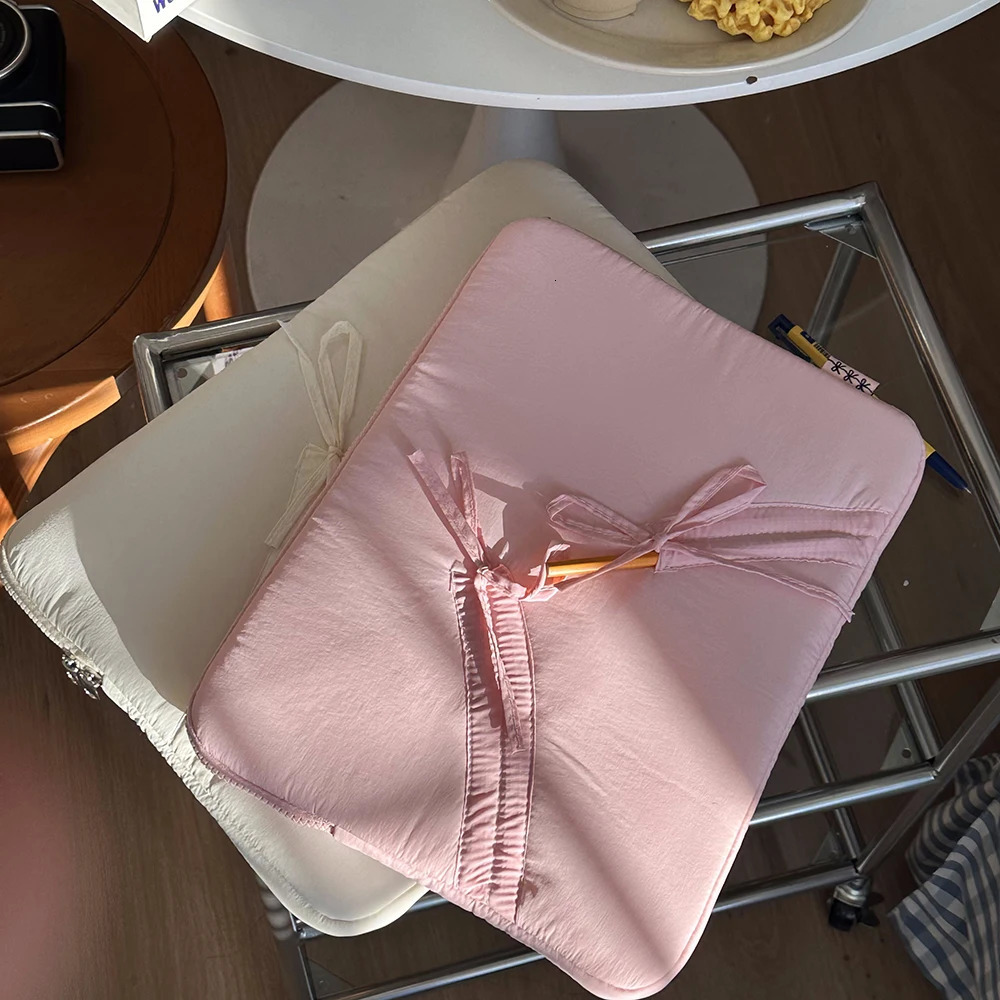 Cute Bow Laptop SLeeve Fluffy Padded Case For MACbook 13.3 13.6 14 15 15.6 16 Ipad 9-11 Inch Tablet Pouch 250526