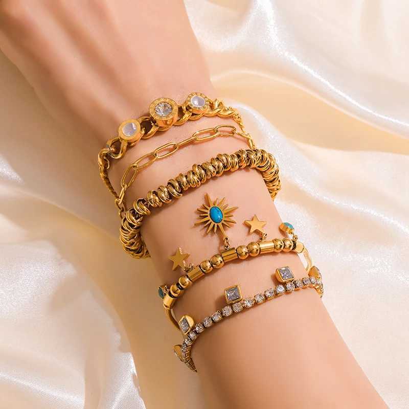 EILIECK 316L Stainless Steel Gold Color Annularity Chain Link Bracelet For Women Luxury Designer Fashion Wrist Jewelry Gifts W250526