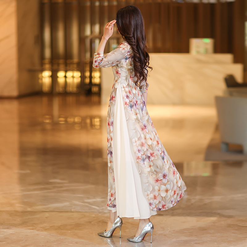 Women's Elegant Sleeveless Chiffon Cheongsam Dress - Traditional Silken Beauty
