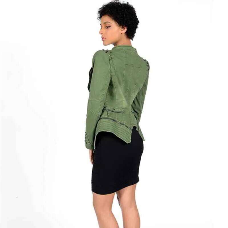 New Fashion Rivet Zipper Denim Jacket Women's Slim Motorcycle Jeans Outerwear Lapel Female Top Short Coat There Lining G408