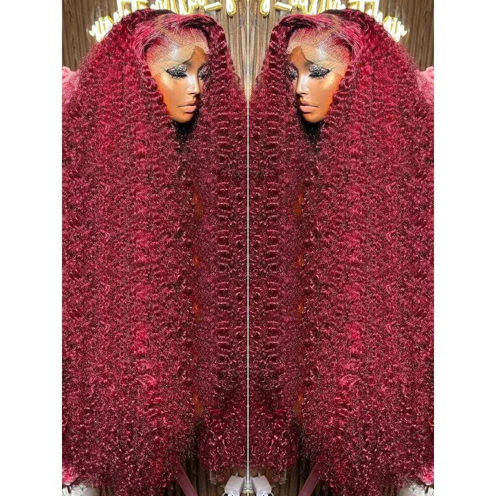 13x6 HD Frontal Wig Transparent 13x4 99J Bury Curly Lace Front Red Colored Deep Wave Human Hair Wigs