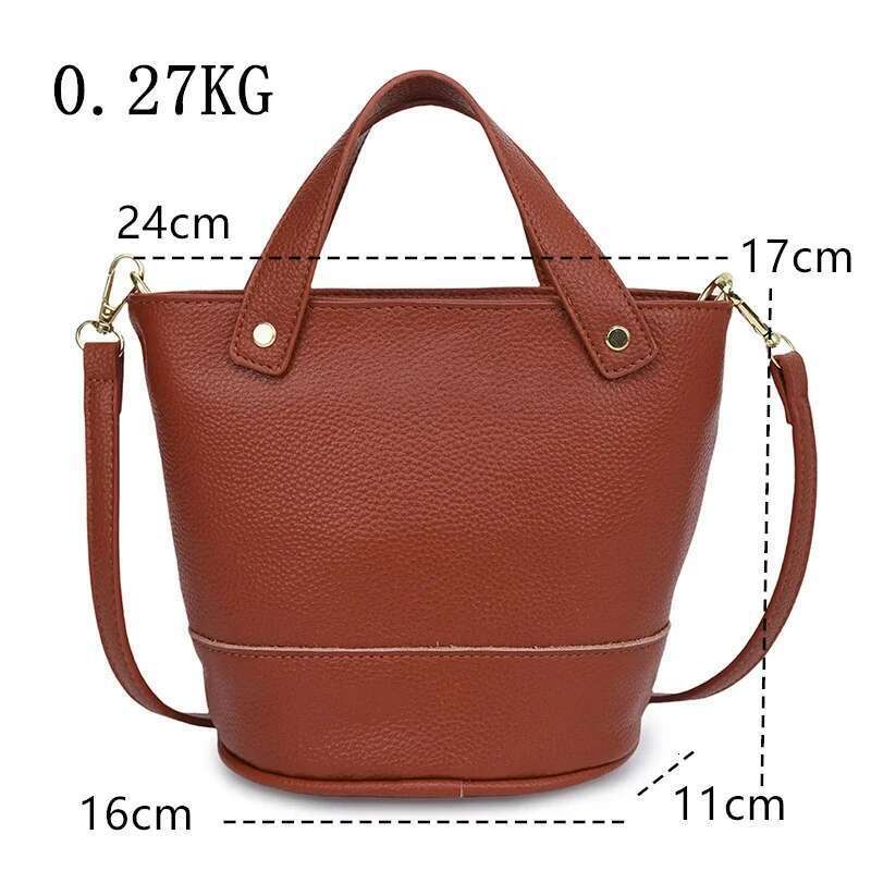 100% Genuine Leather Real Cowhide Fashion Women Crossbody Bucket Bags For Ladies New High Capacity Female Shoulder Handbag