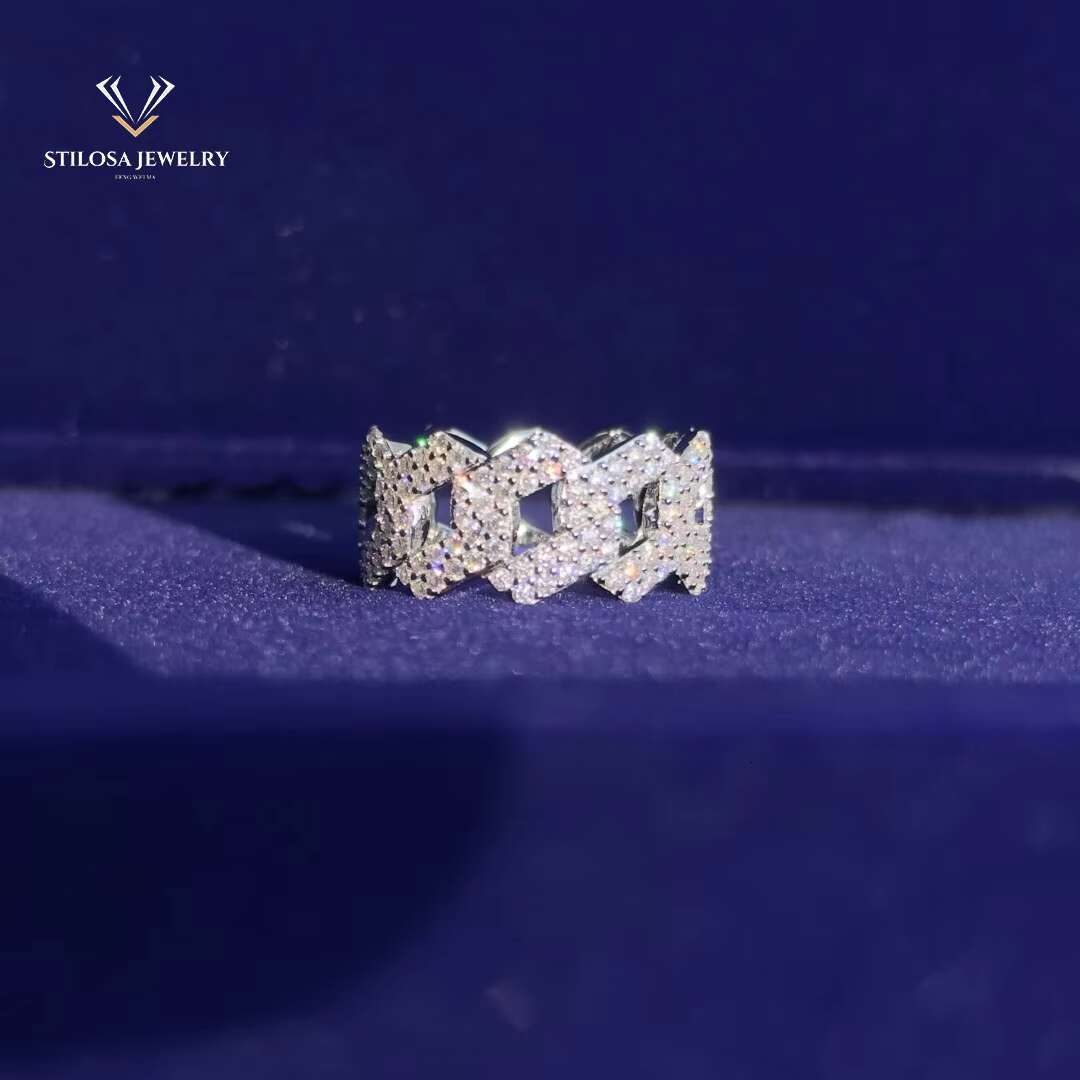 Fashion Jewelry Iced Out Ring 925 Sterling Silver with VVS Moissanite Custom Ring Hip Hop Moissanite Mens Ring for Men