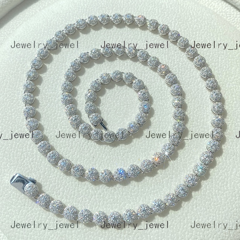 Iced Out Moissanite Chain 5mm Round Tennis Cluster Link Chain Sterling Silver 925 Moissanite Diamond Necklace for Men Women