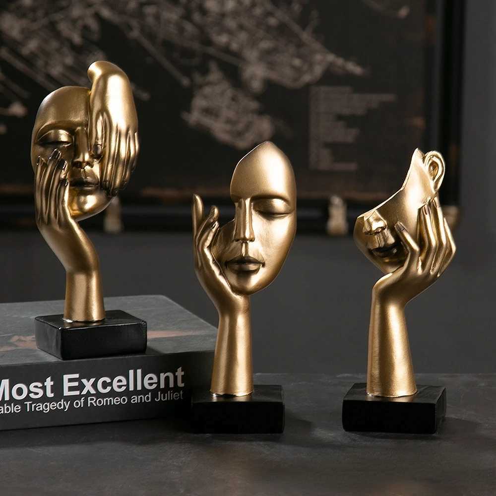 1pc Resin Abstract Statue Desktop Ornaments Sculpture Figurines Face Character Nordic Light Luxury Art Crafts Office Home Decor Y250524