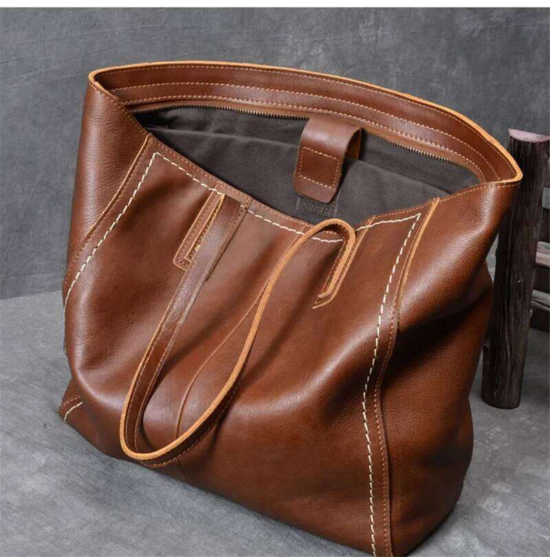 Fashion Vintage High Quality Genuine Leather Men's Tote Real Cowhide Large Capacity Handbag Big Laptop Shoulder Bag