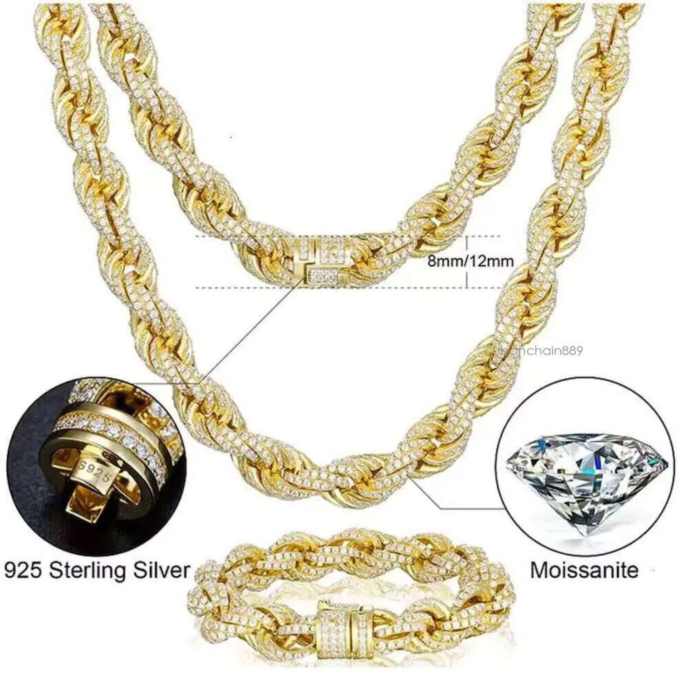 Moissanite Cuban Chain Sterling Sier Iced Out 8mm/12mm Hiphop Vvs Rope