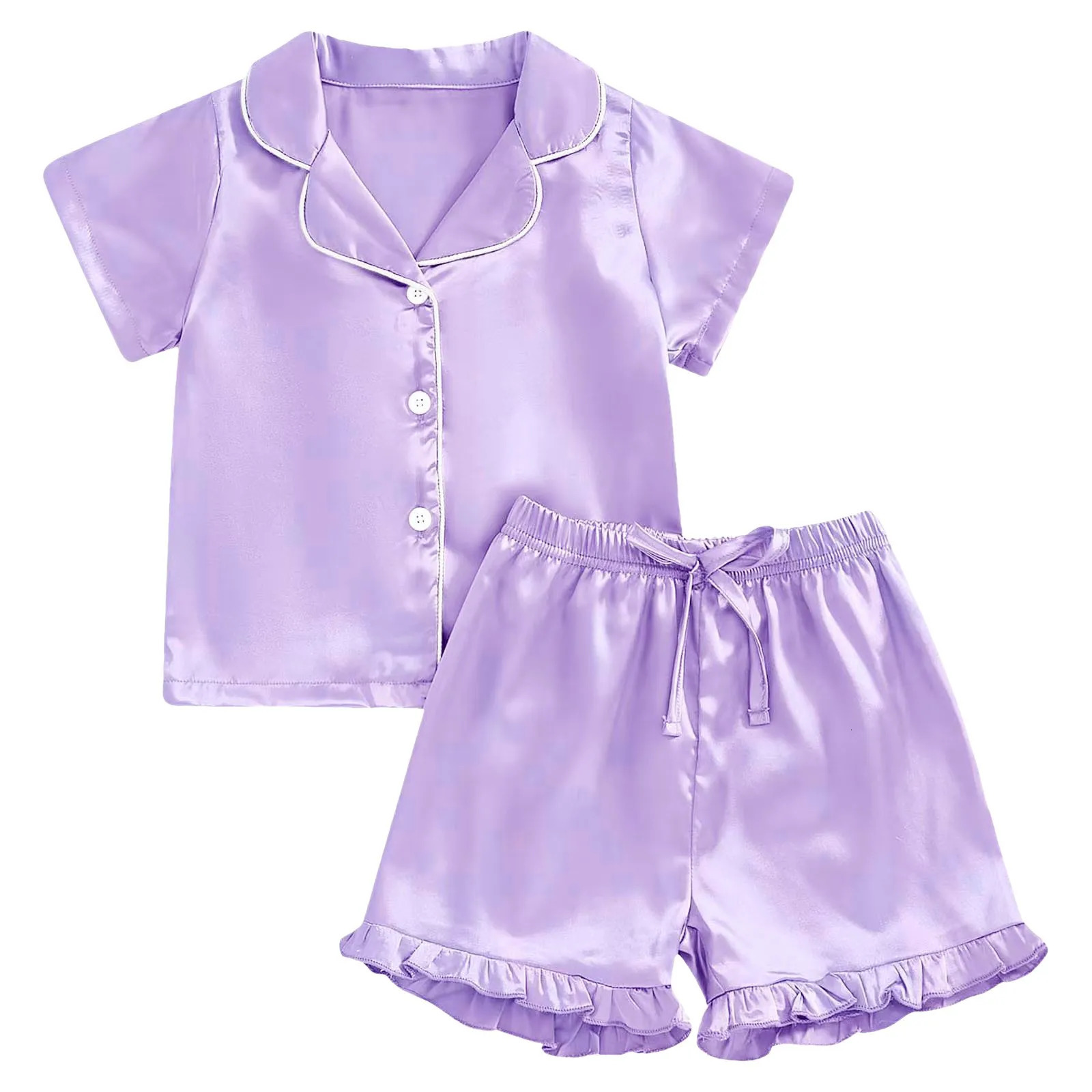 Baby Girl Warm Clothes Toddler Silk Pajamas Kids Satin Summer Feather Short Sleeve Slippers 250527