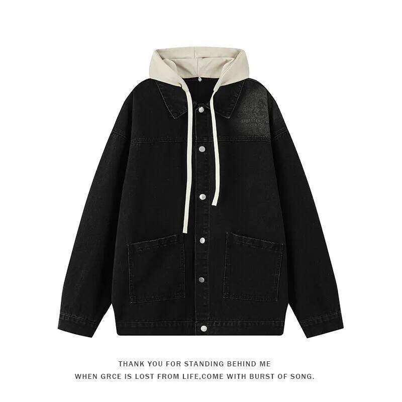 New Street Style Denim Jacket Hoodie For Men Ing Single Breasted Hoodies Slim Fit Coat Jean Jackets Streetwear