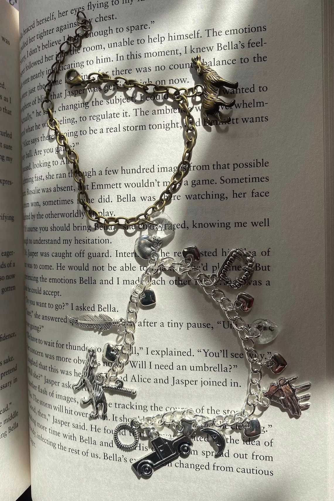 Handmade Twilight Charm Bracelet | Bellas wolf and crystal heart | Twilight Saga Fan Art | Twilight inspired charm bracelets | W250526