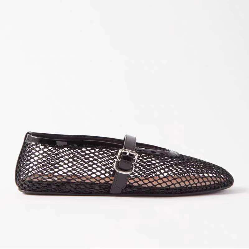 French Style Hollow Mesh Sandals for Women Summer Outdoor Round Toe Flat Ballet One-Strap Shallow Mouth Mary Jane Single Shoes