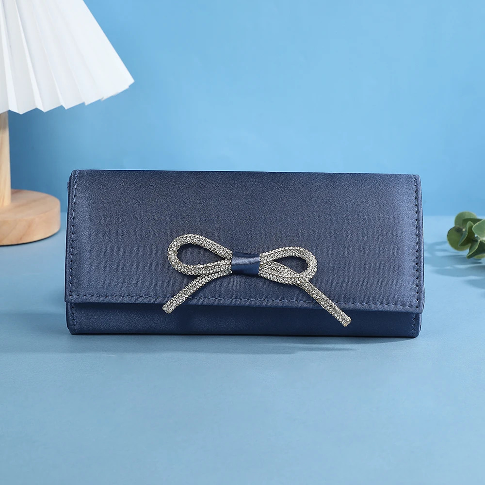 Simple High Quality Solid Color Fashion Evening Clutch bag Rhinestone Bow Temperament Party Wedding hand bag Simpl 250526