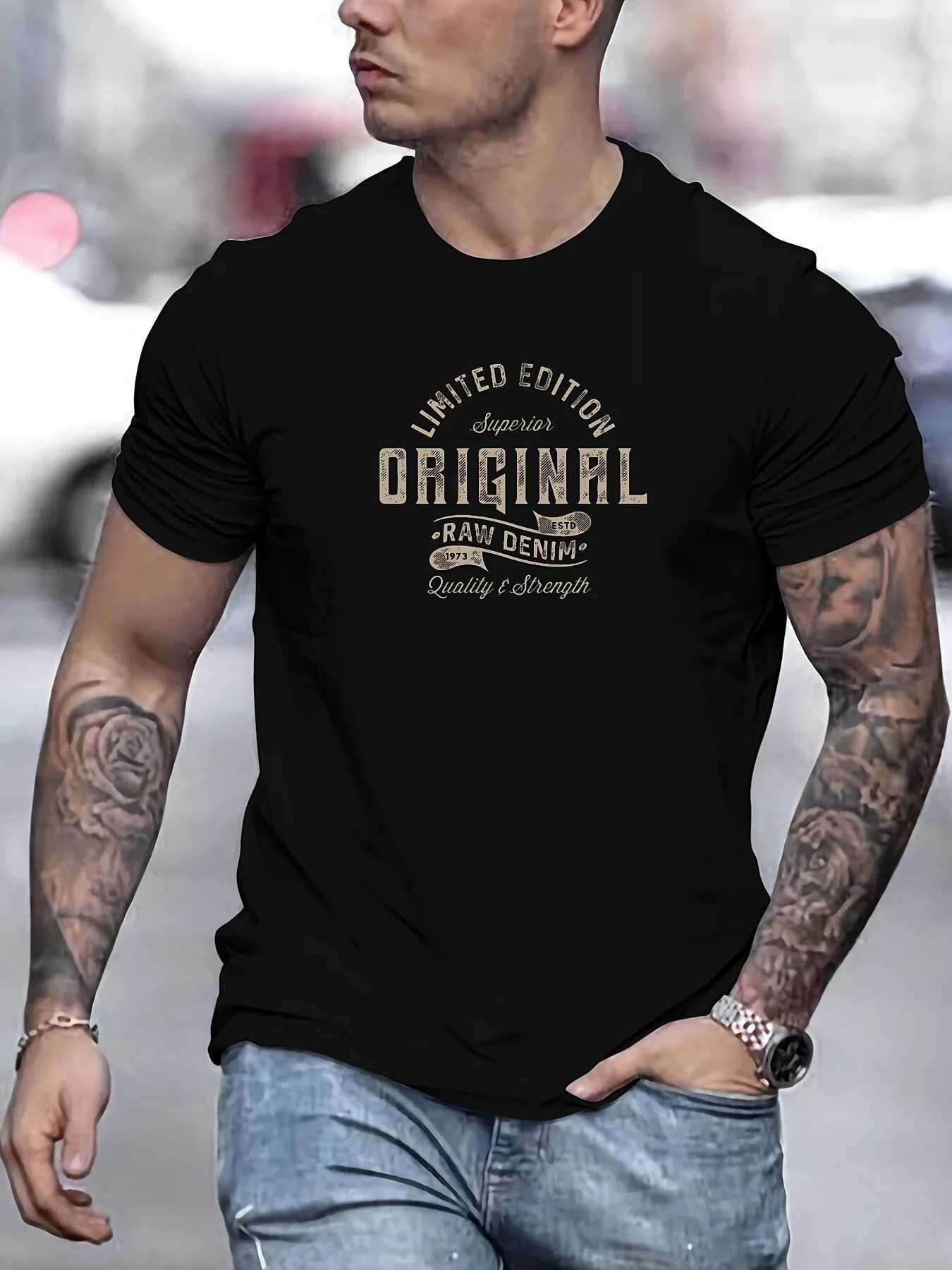 Mens Short Sleeve T-shirt Letter Print Round Neck Breathable Streetwear Oversized Tee Casual Fashion Clothing Z250527