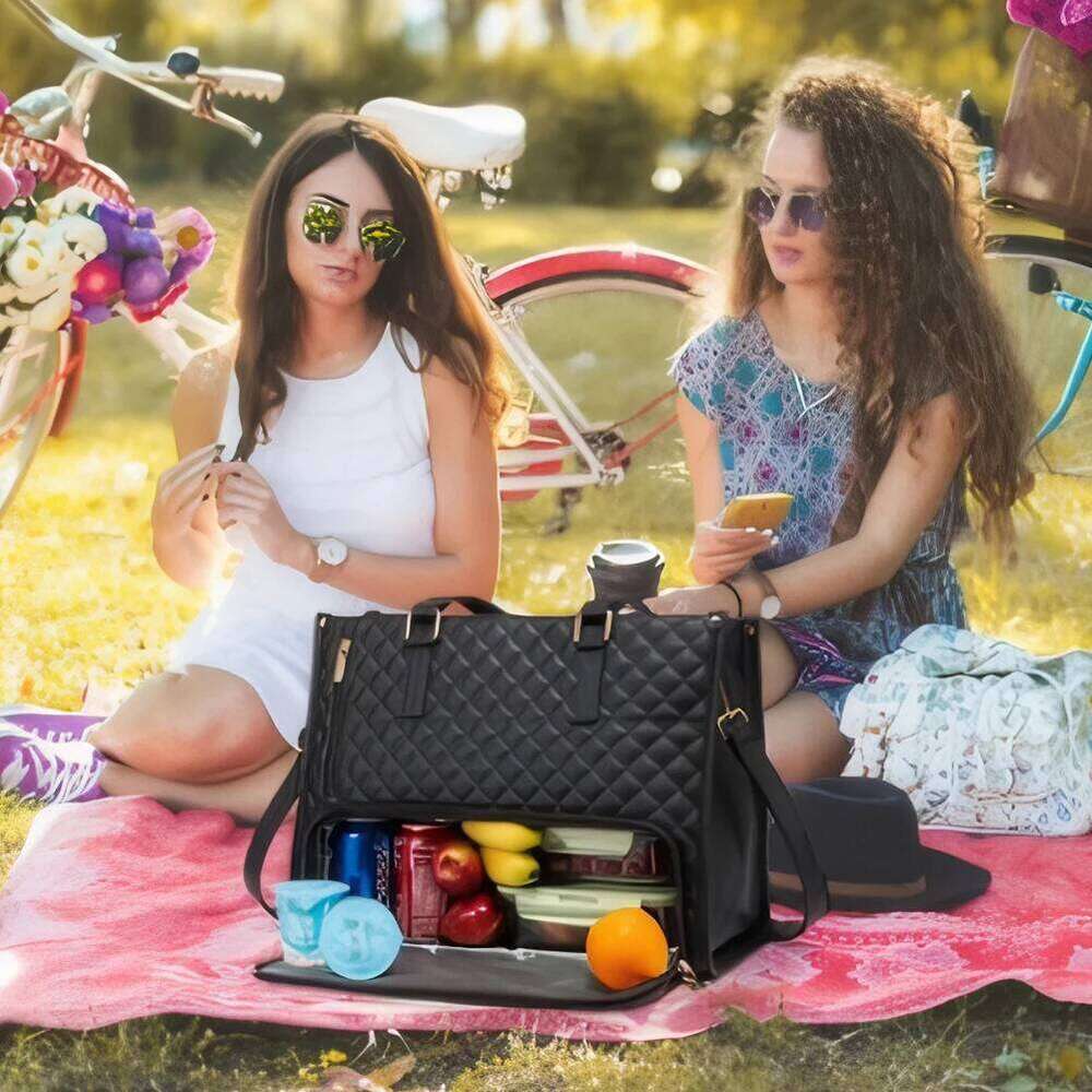 Women Lunch Tote Multi-Function Laptop Bag Multi-Compartment Quilted Handbag With Purse Large Capacity For Food Fruits