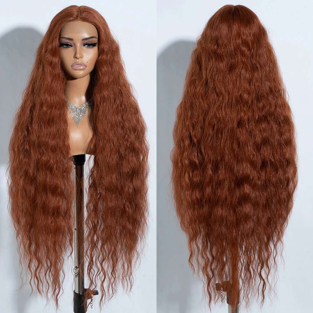 Synthetic Lace Front Curly For Women 42 inches Soft Wavy Ombre Blonde Ginger Highlight Cosplay Wigs Heat Resistant