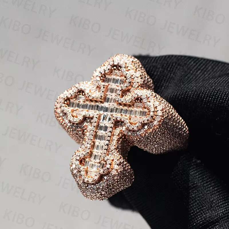 Fashion Luxury Jewelry 925 Sliver Moissanite Men Cross Diamond Ring Iced Out Custom Cross Hip Hop Ring