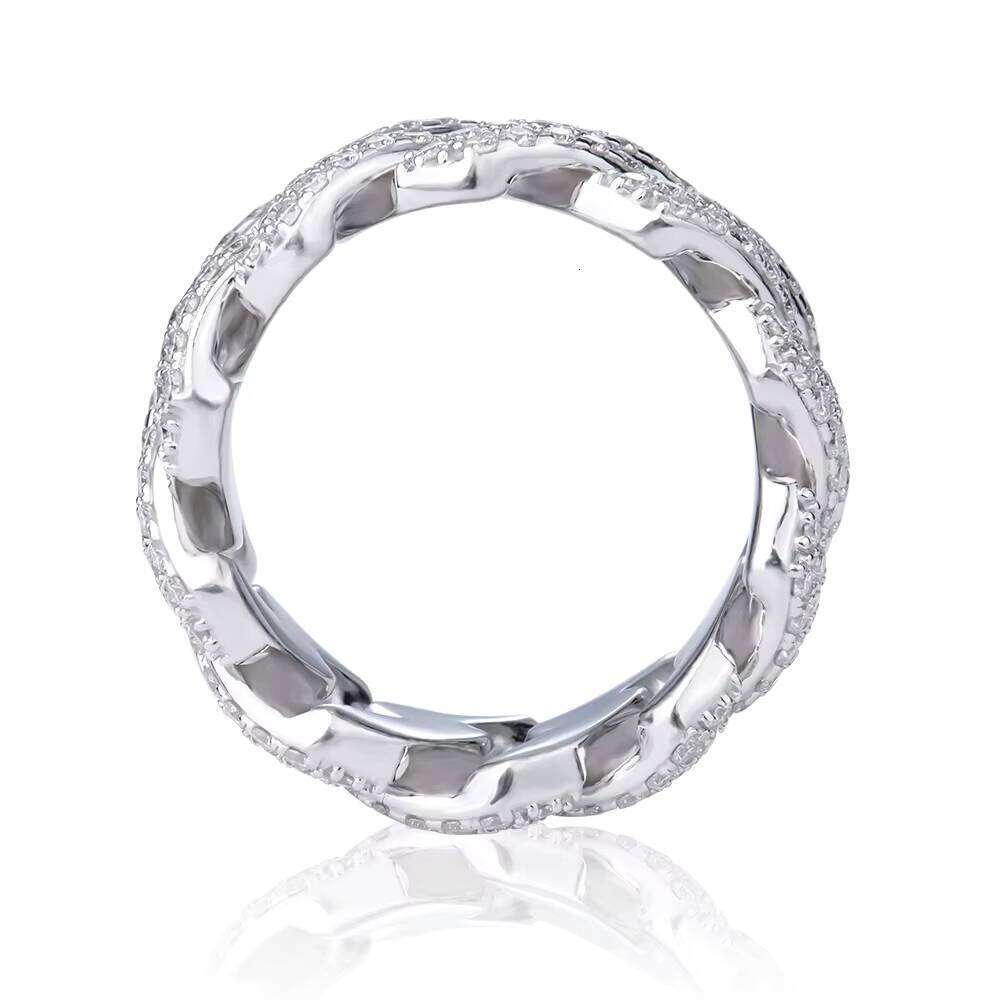 Sterling Silver Cuban Ring Tested, Equipped with VVS1 DEF Colorful Chrysolite Jewelry, Suitable for Wedding Hip-Hop Style