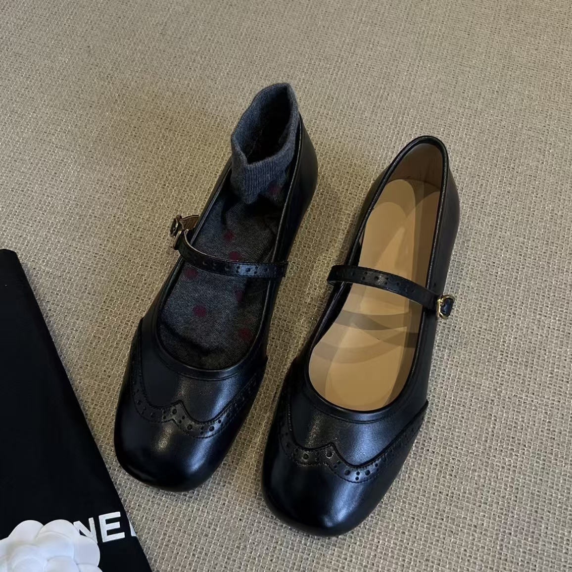 Pumps Spring/Fall 2023 Genuine Leather Round Toe Chunky Low Heel Women Shoes Retro Mary Janes 0be7