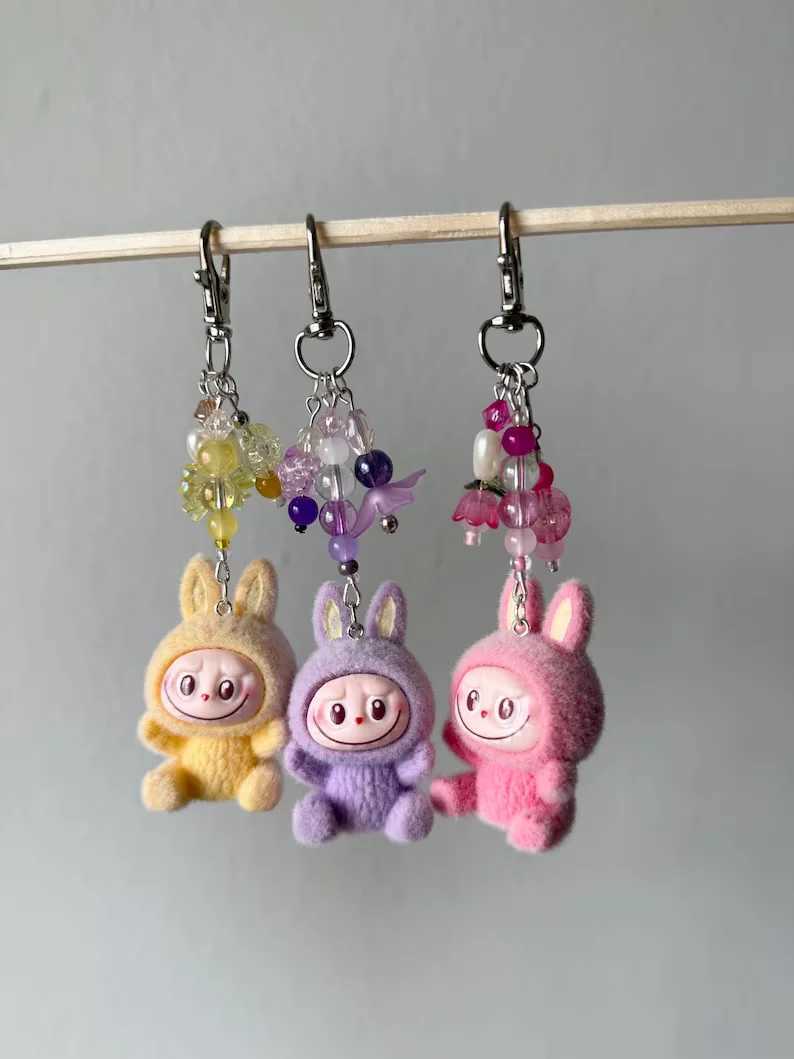 Labubu keychain Fuzzy Monsters cute keychain Pink Purple Yellow bag charm W250526