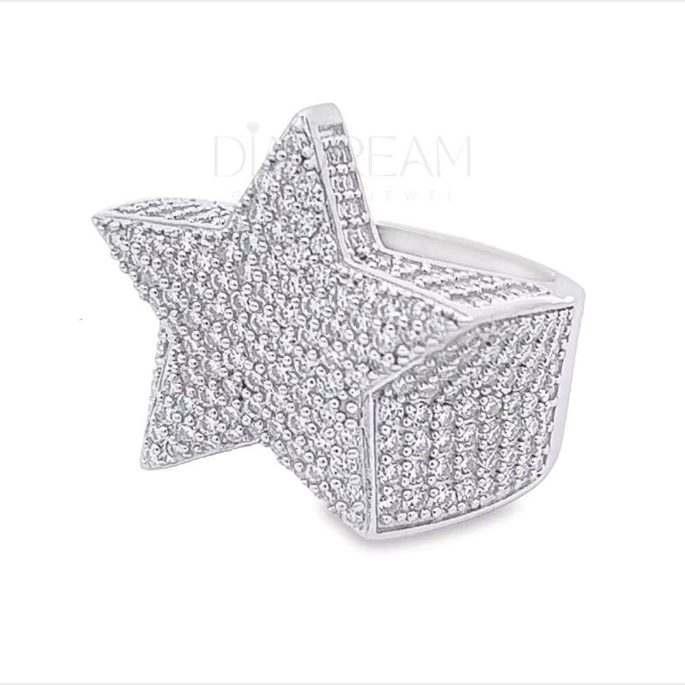 Unisex Hip Hop Fully Iced out VVS Moissanite Diamond Star Ring Custom Jewelry for Weddings and Parties round Cut Diamonds
