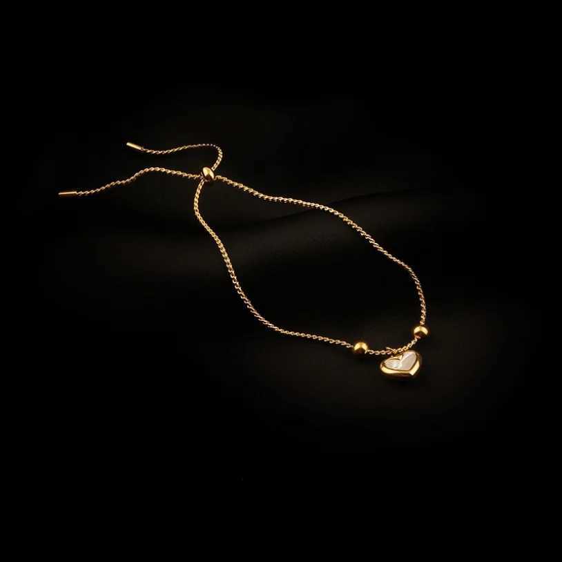 316L Stainless Steel Fashion Upscale Jewelry Heart Natural Shell Drawstring Adjustable Length Charm Snake Chain Bracelets For Women W250526