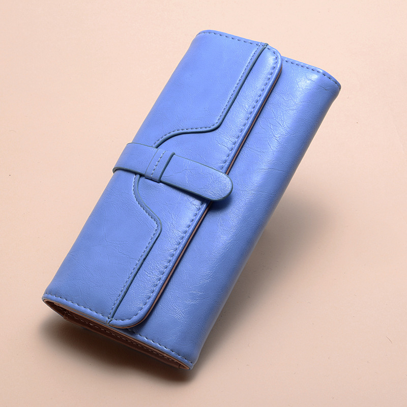 Free Shipping Designer Wallet High-quality New Women's Handbag Long Fashion Oil Wax Leather, Three Fold Draw With Key Mobile Phone Bag Solid Colo