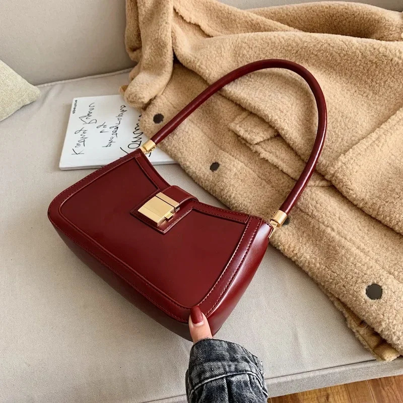 Shoulder Bags for Women Solid Color PU Leather Trend Lock Handbags Small Purse Hand Lady Zipper Clutch 250526