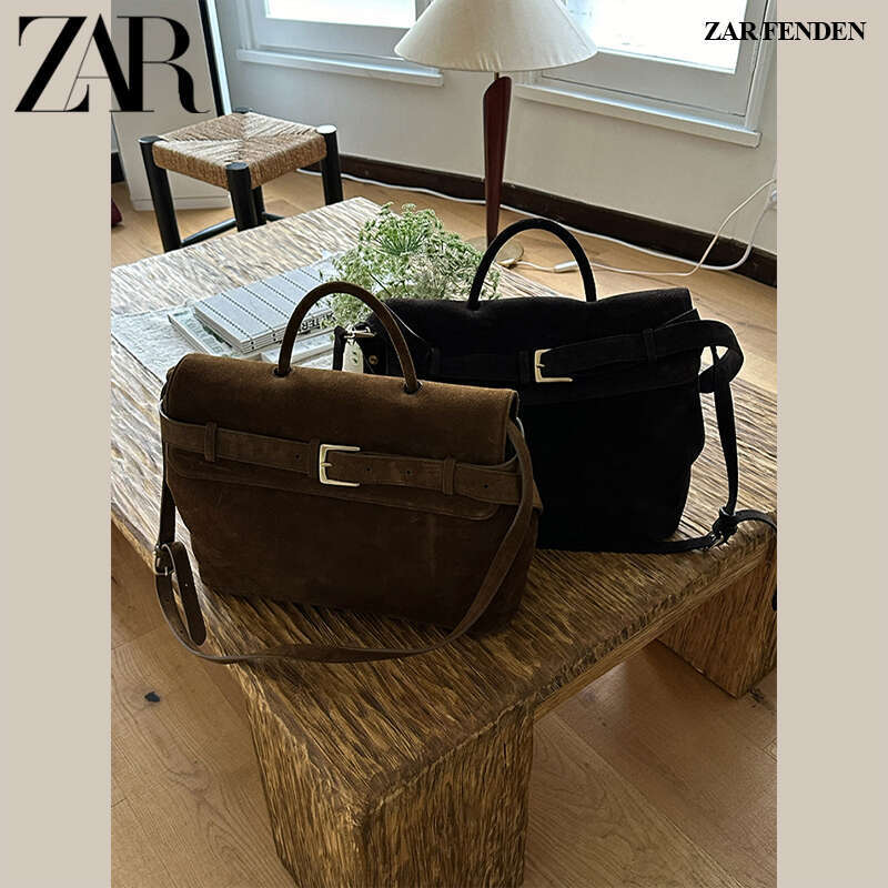 ZAR FENDEN Casual Buckle Nubuck Leather Briefcase Shoulder Crossbody Commuter Simple Niche Elegant Bag