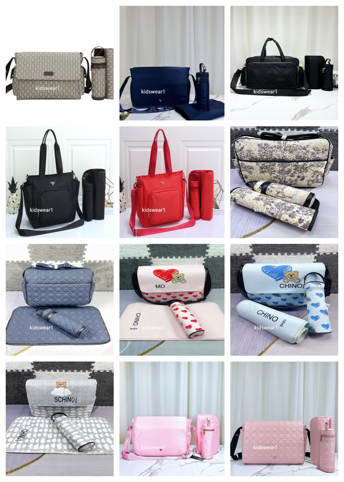 Designer Box Bag Diaper Bag Waterproof Mom bag 3 sets of diaper bags Baby baby Zipper brown check print p2