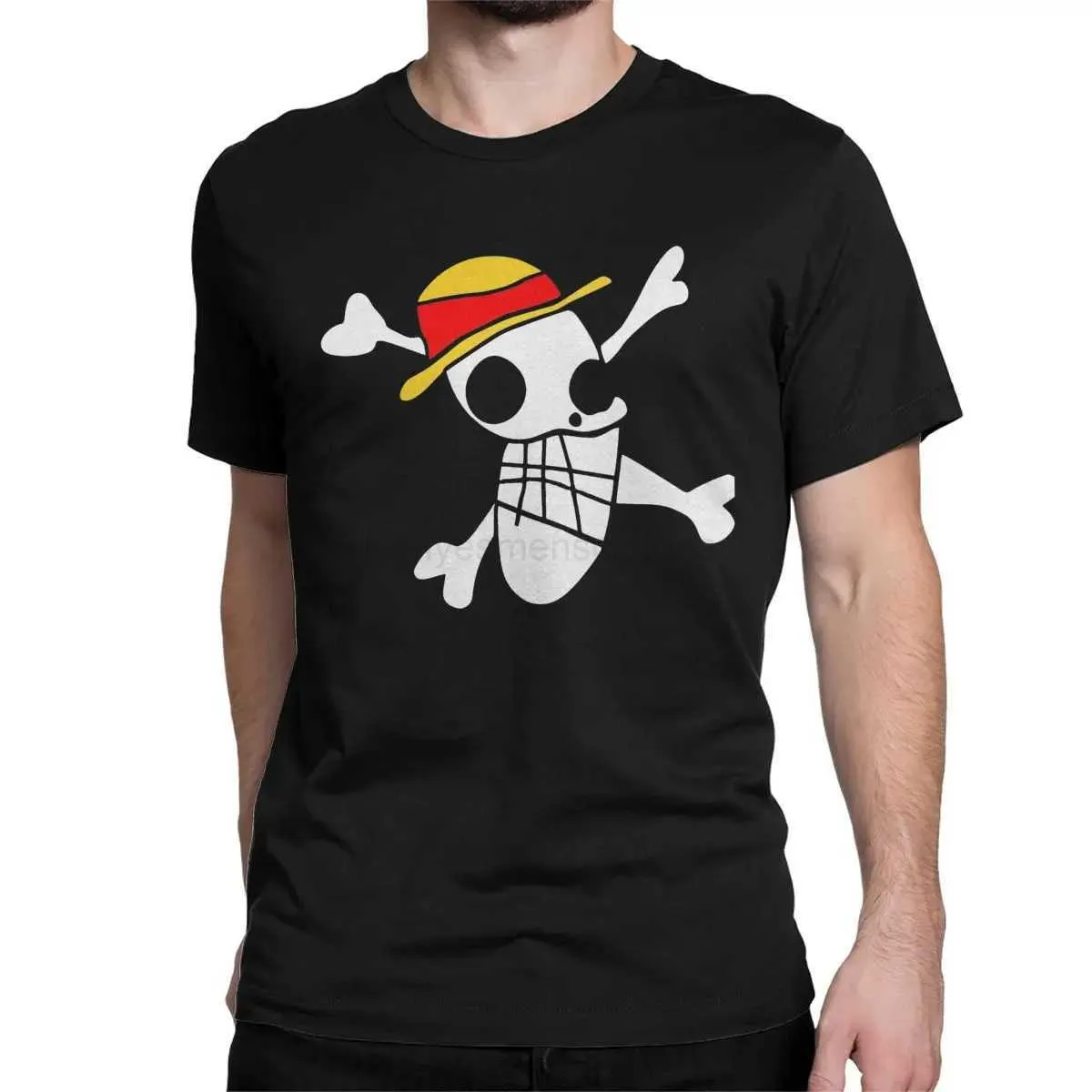 Men LUFFYS FLAG Ones Anime Pieces T Shirt 100% Cotton Clothing Vintage Short Sleeve Crew Neck Tees Gift Idea T-Shirt Casual Printed Male Tops