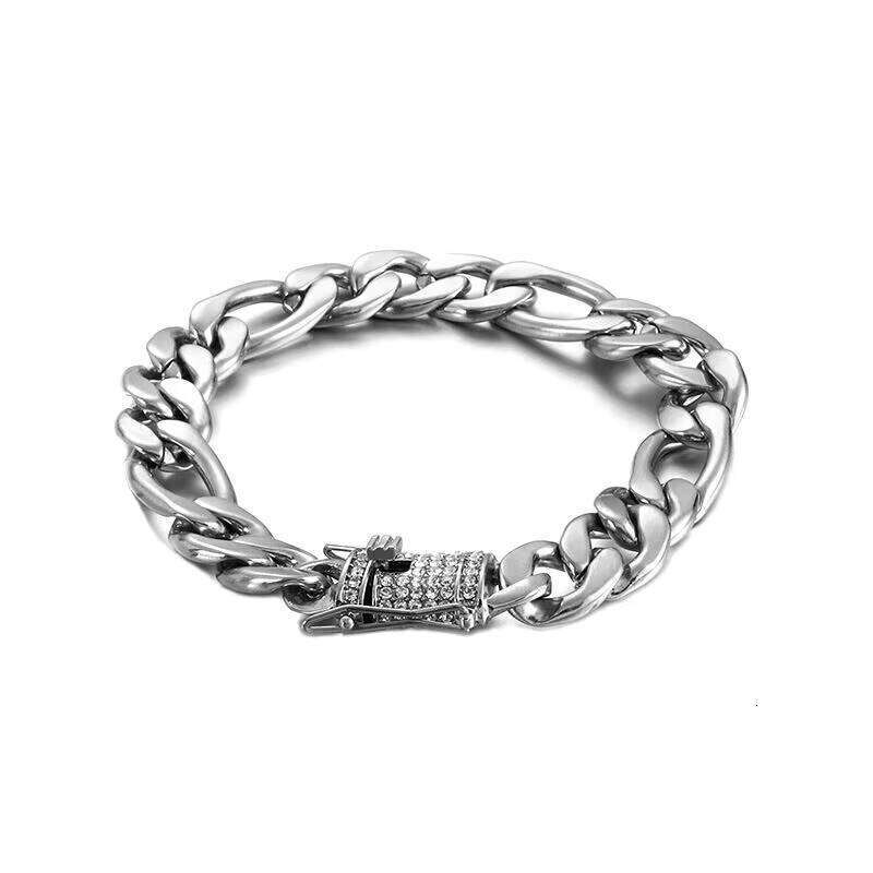 Stainless Steel Bracelet Gold Plated Cuban Chain Fashion Bangle With Crystal Charm Clasp for Men Wholesale