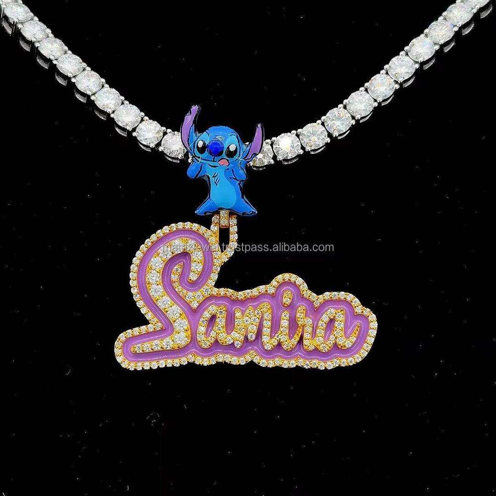 New Color Enamel Iced Out in Sterling Sier 14KT Gold Plated Moissanite Dias Pendant with cartoon 3D Bail