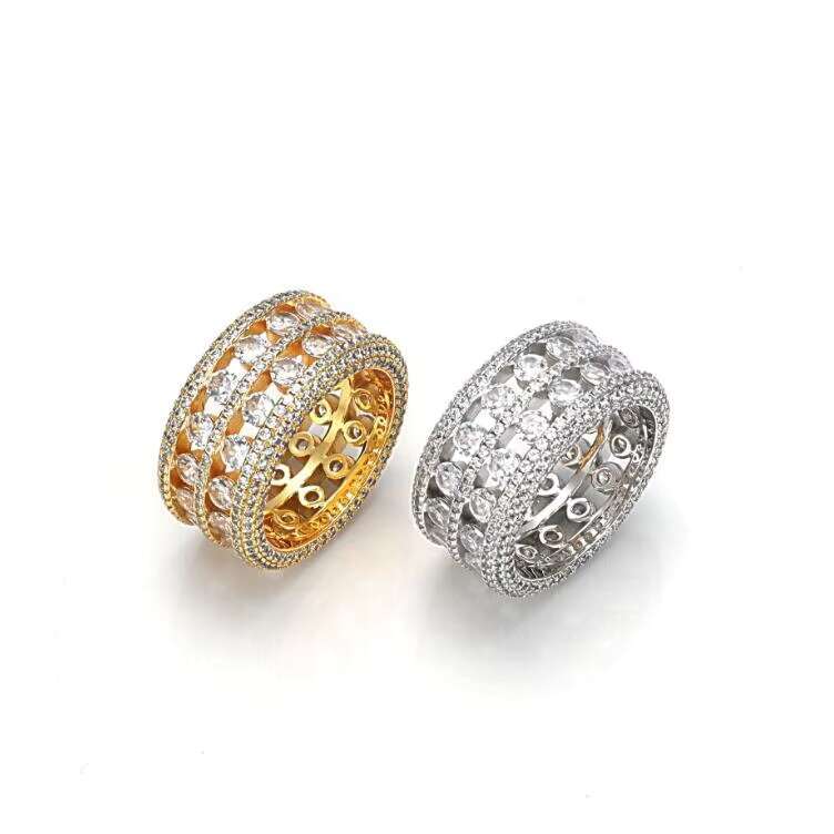 Hip Hop 18K Gold Plated Iced Out Mens Ring Moissanite Set in S925 Silver with Diamond for Wedding Engagement Gift