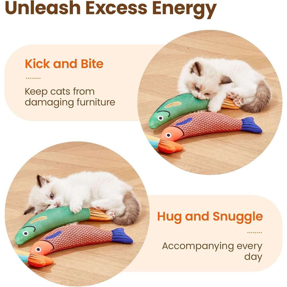 Potaroma Cat Toys Saury Fish, 3 Pack, Caip Crinkle Sound, Soft and Durable, Interactive Kitten Kicker Indoor Kitty Exercise 9.4 Inches for All Breeds