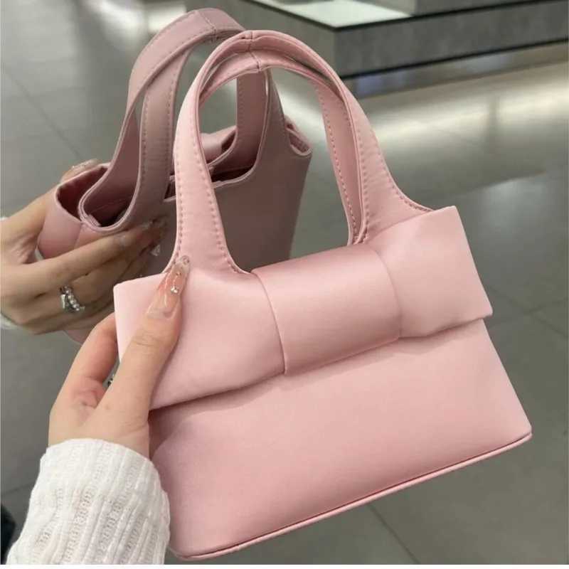 JIAERDI Sweet Cute Pink Hand Bag Wallet Women Fairycore Aesthetic Bow Satin Handbag Purse Girls Retro Shoulder Crossbody Bags W250527