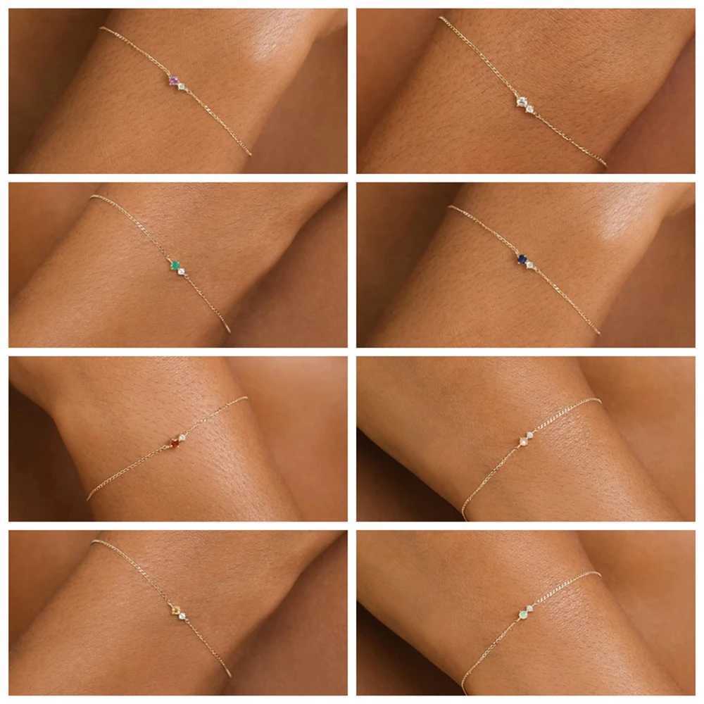 ROXI S925 Sterling Silver Bangle 12 Months Birthday Stone Mini Rainbow Zircon Womens Bracelet Fashion Gift For Mother Couple W250526