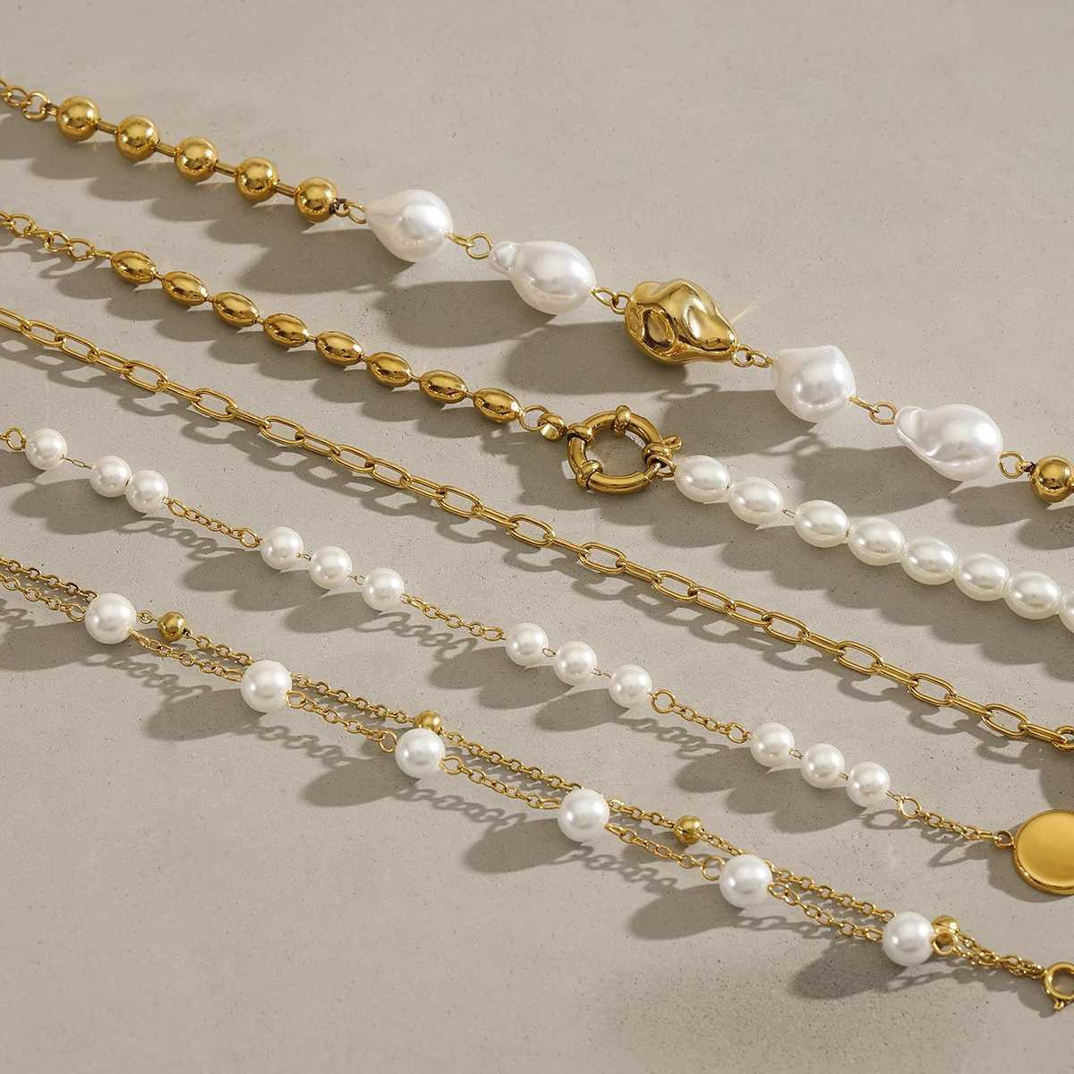 18K Gold Plated Bead Chain Irregular Shaped Glass Pearl Bracelet Chain Women Stainless Steel Rust Proof Anti Allergic Jewelry W250526