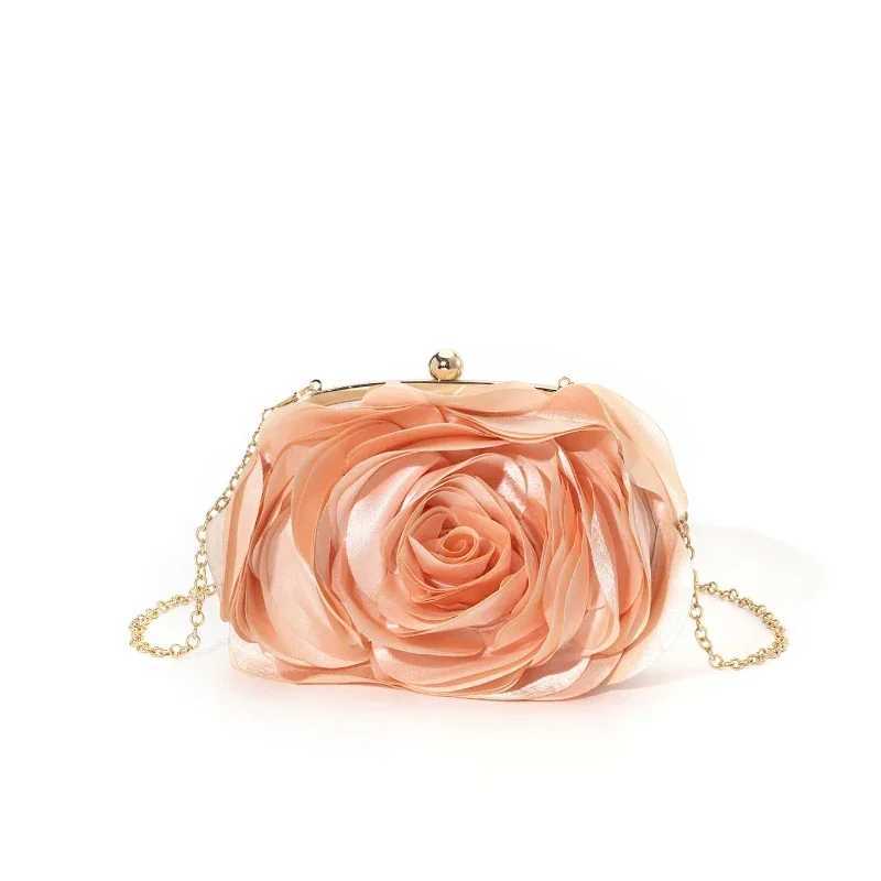 Sweet Coral Evening Bags Womens Multilayer Bridesmaids Satin 3D Floral Purse Wedding Clutches Nylon Fabric Soft Mini Handbags W250527