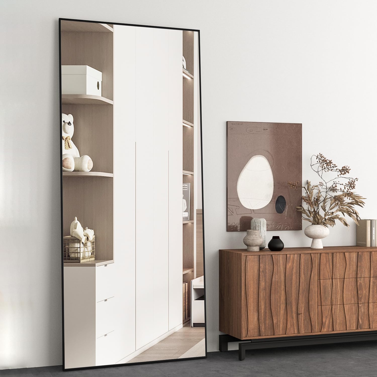 cassilando black full length metal frame mirror largesized floor wall standable 65 h x 24 w