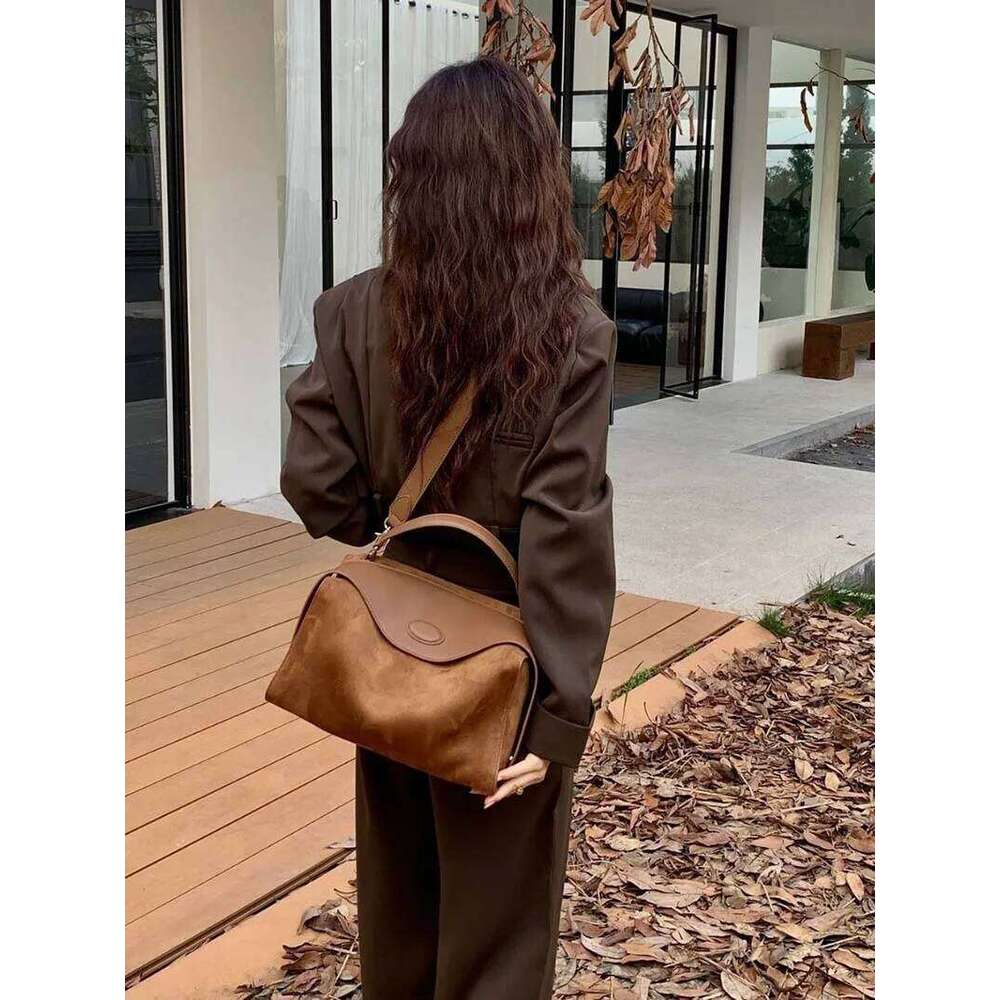 Hot Selling Suede Leather Boston Pillow Quality Women's Designer Patchwork Shoudler Bags Commuter Crossbody Bag Large Capacity
