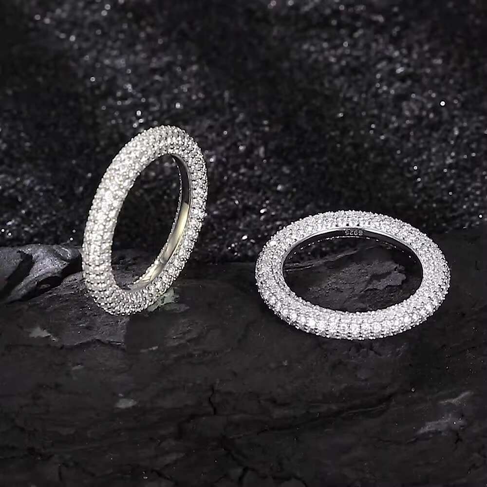 Factory Wholesale Hip Hop Style Custom 925 Sterling Silver Full Iced Moissanite Rhodium Gold Plated Moissanite Rings for Women