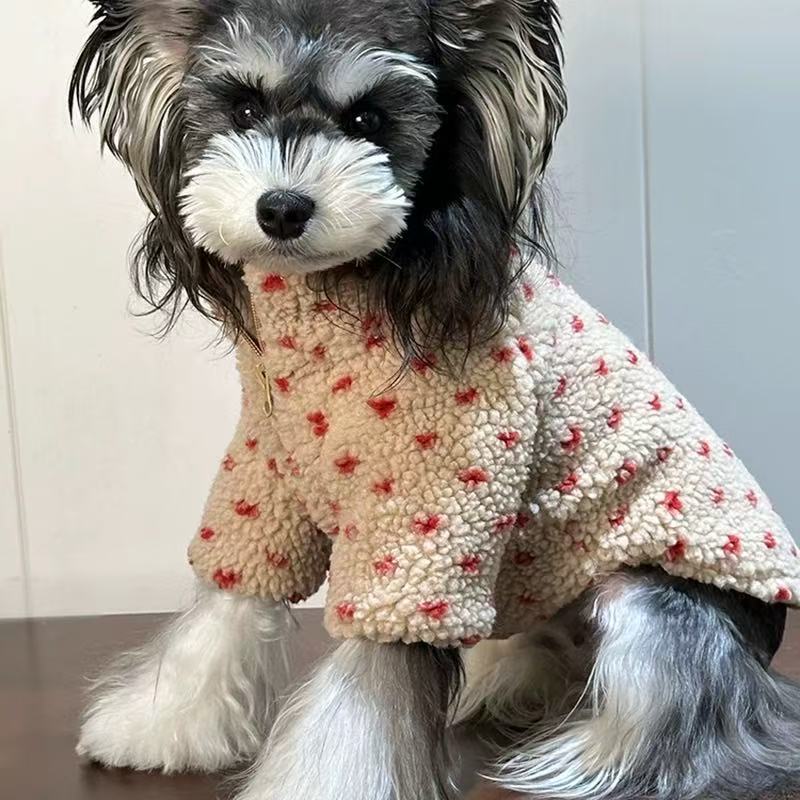 T00315 Dog Clothes Autumn and Winter Quilted Warm Pet Cotton-padded Jacket New Style Love Print Teddy Bichon Schnauzer Pomeranian