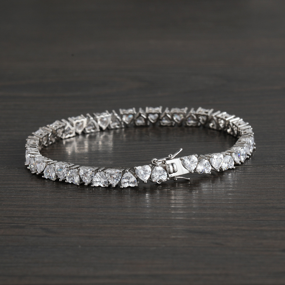 Heart Shaped Prong Mixed Cubic Zirconia Tennis Bracelet Full Cz Stones Charms Bangle Wristband For Men And Women Hip Hop Wolf Tide Jewelry Female Puls