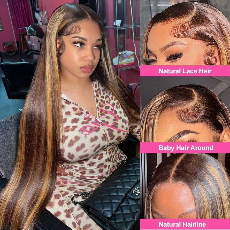 13x6 HD 250% 30 40 Inch Highlight Blonde Ombre 4/27 Bone Straight Front Human Hair Wigs Brazilian 13x4 Lace Frontal Wig