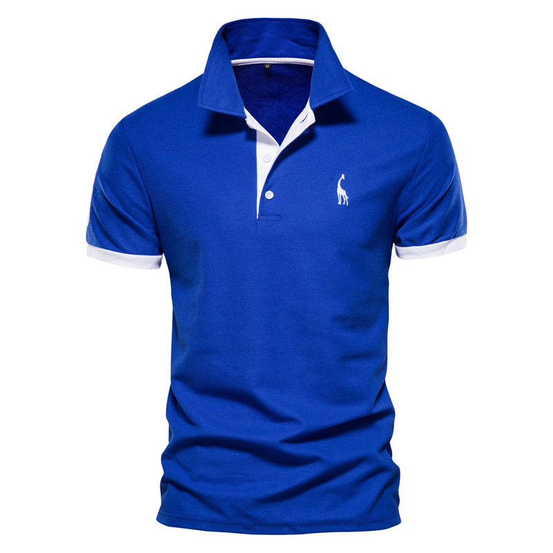 Men's Polos Deer Embroidery Color Block Polo Shirt Mesh Breathable Collar Men's Summer Casual T-Shirt Men Embroidery T Shirt Y2k Casual Fash