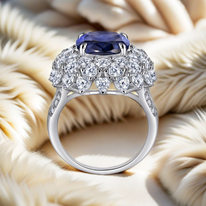 6CT 10*12 S925 sterling silver high carbon diamond cultivated sapphire Royal Blue ring finely elegant individualistic fashionable hotselling designer 