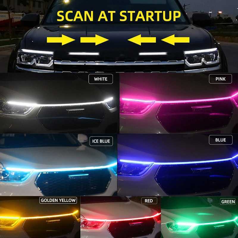 RXZ LED Daytime Running Light Scan Starting Car Hood Decorative Lights DRL Auto Engine Hood Guide Decorative Ambient Lamp 12V XJ250527