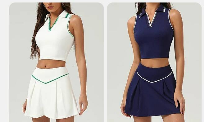 Two Pieces Yoga Sets Women Gym Crop Tops&Tennis Skirts Sports Breathable Quick Dry Golf Suits Badminton Workout Clothing